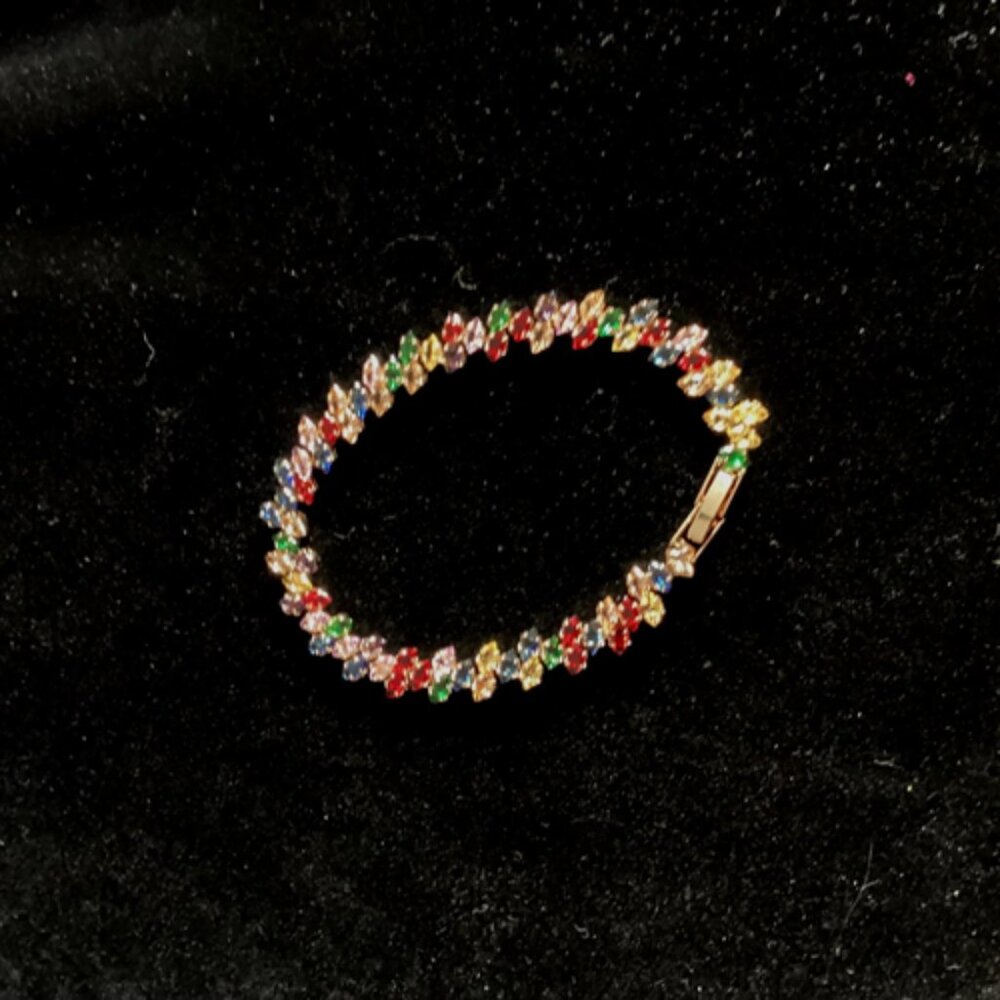 Rainbow Cubic Zirconia Bracelet features marquise stones in a rainbow of colors